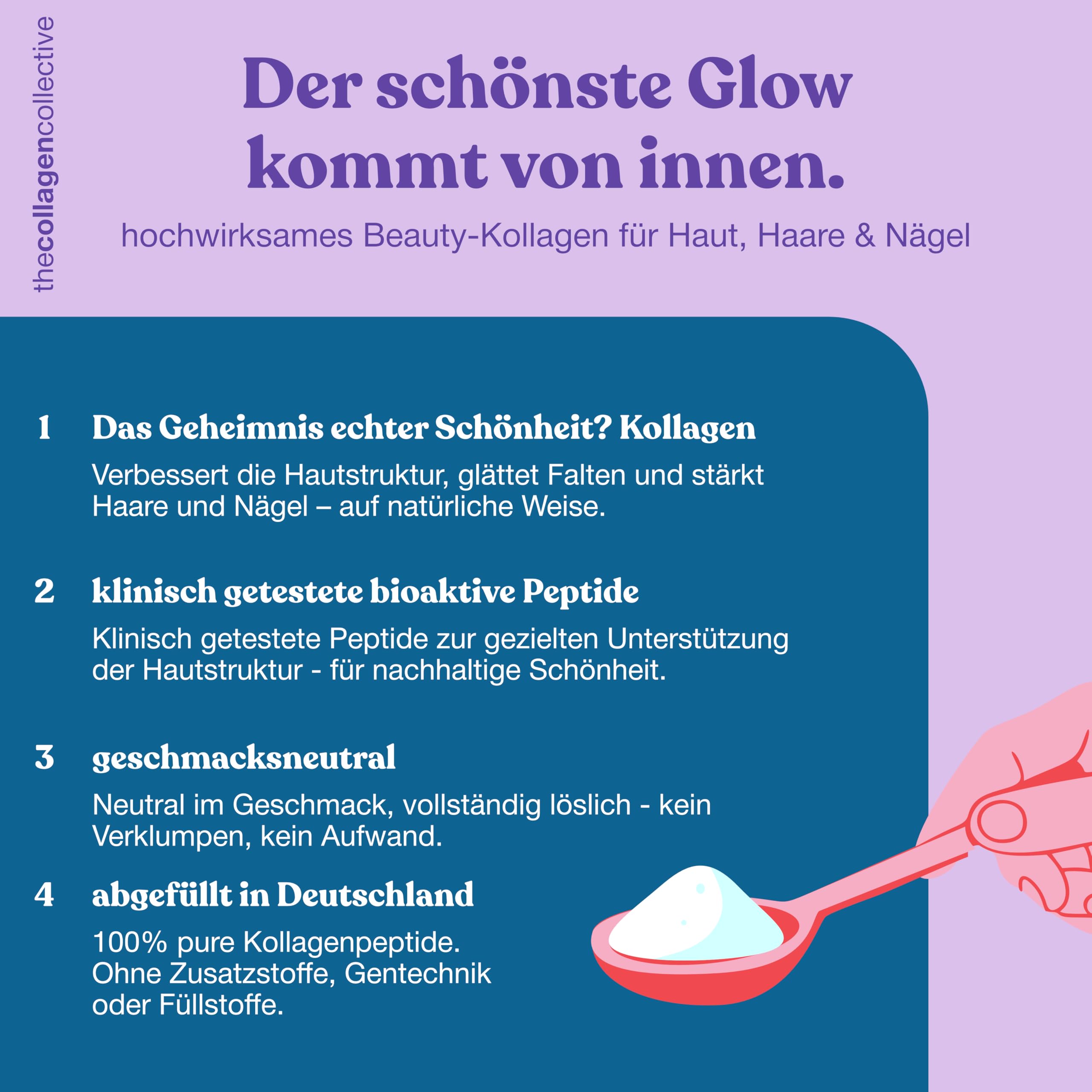 Beauty Kollagen Pulver - Hochdosiert Bioaktives Kollagen Peptide für Haut Haare Nägel Anti-Aging Inner Glow (900 g / 6 Monate)