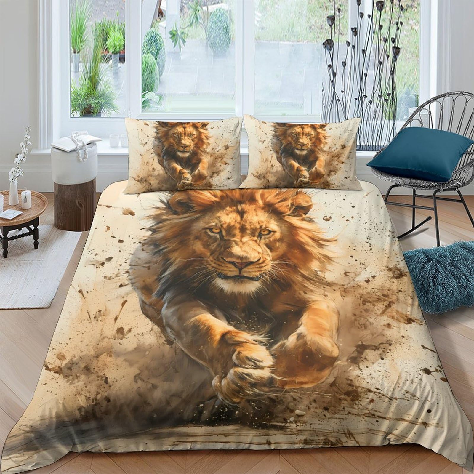 Ctjqhvkz Style-3 3D Printed Wild Lion Fitted Sheet Microfiber Anti-Slip Bedroom Decor Jungle Animal Bed Cover For Adult Teen Single（135X200cm）