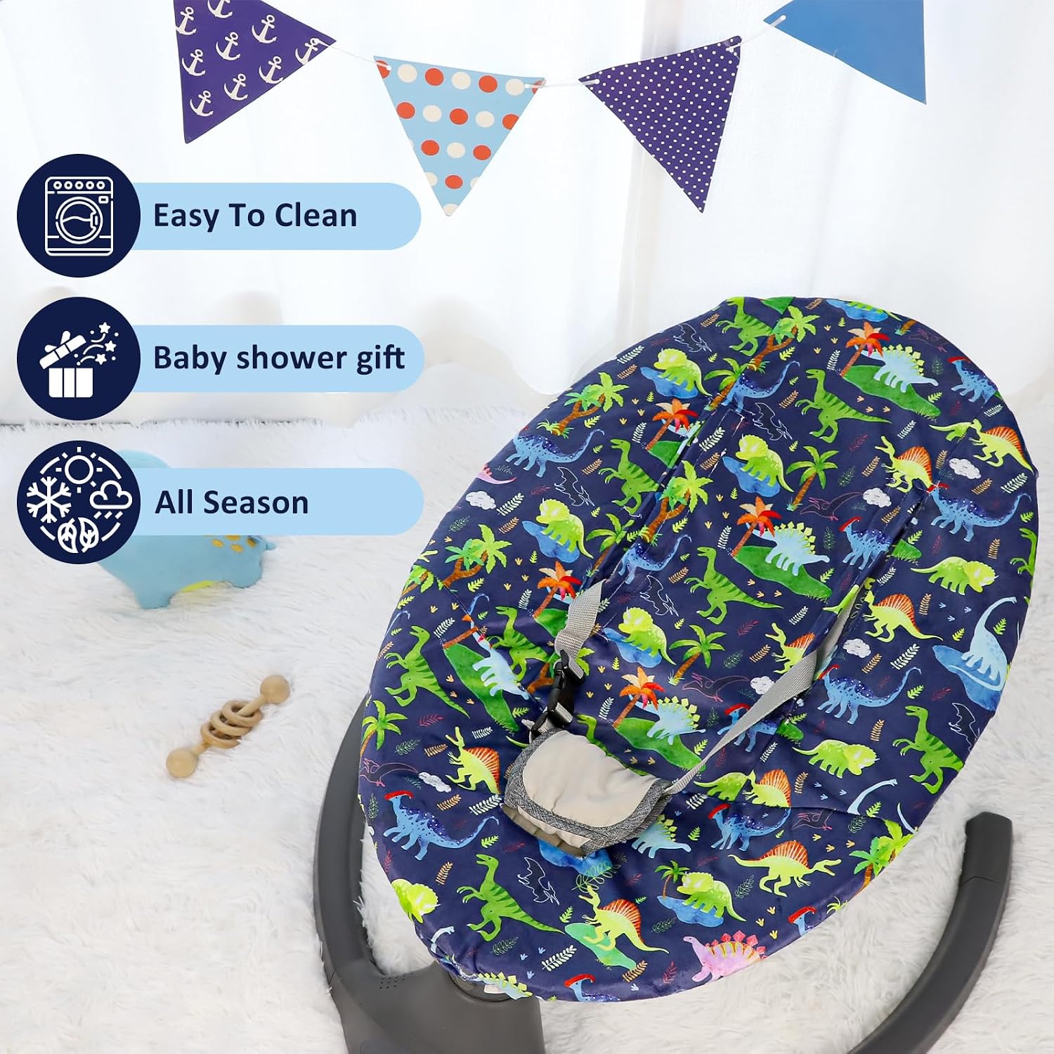 Infant Car Seat Liner, Baby Seat Cover Liner for Carseat Protection, Winter Car Seat Cover Liner for Baby Boys & Girls, Warm and Soft, Machine Washable, Blue Dinosaur