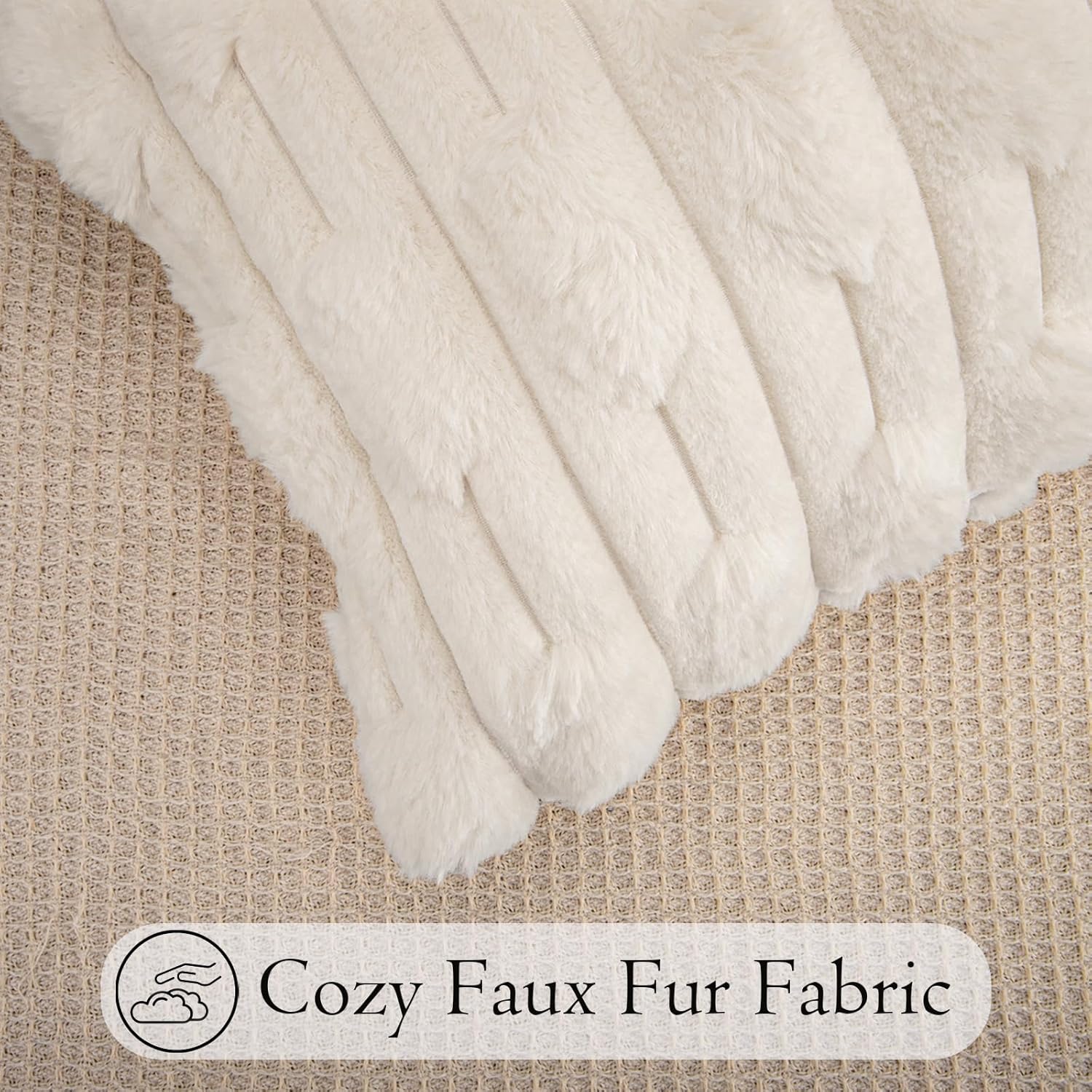 JoraLion Faux Fur Long Pillow Covers 14 x 36 inch, Cream Soft Decorative Lumbar Pillow Cover Luxurious Pillow Case Home Decor for Sofa Bed Room Livingroom