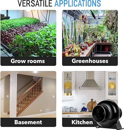 Miniatura 4 de iPower Ventilador en línea de 195 CFM de 4 pulgadas y filtro de carbono de aire, combo de conductos de 8 pies para ventilación de tienda de cultivo,