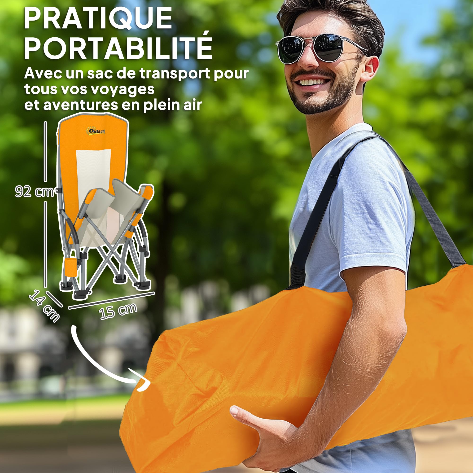 Outsunny Lot de 2 Chaises de Plage Pliable Chaises Camping Orange