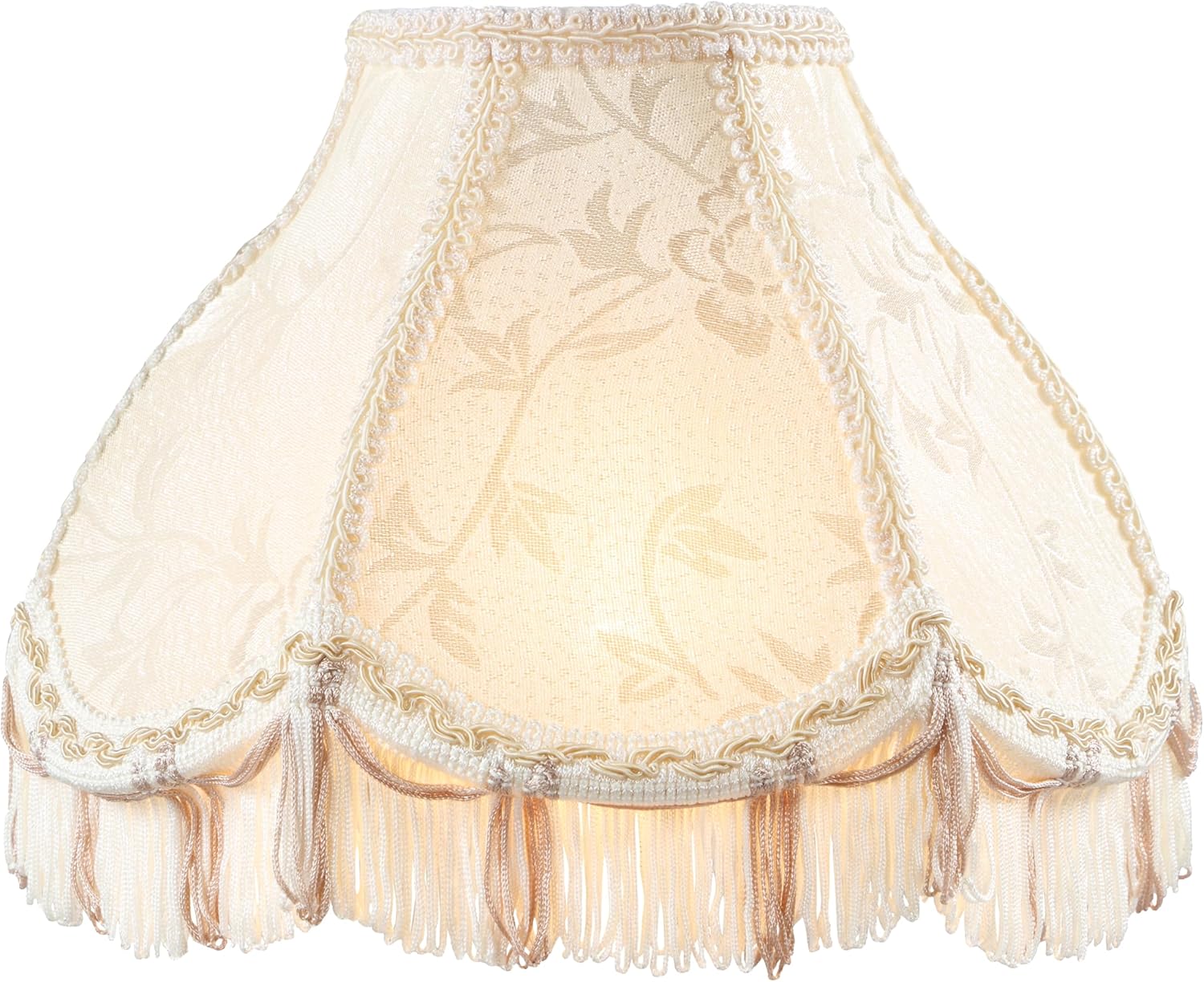 Aspen Creative 55005 Handsewn Scallop Dome Transitional UNO Fringe Lamp Shade in Cornsilk White Jacquard Fabric, 4" Top x 10" Bottom x 7" Height, Slip UNO 33mm