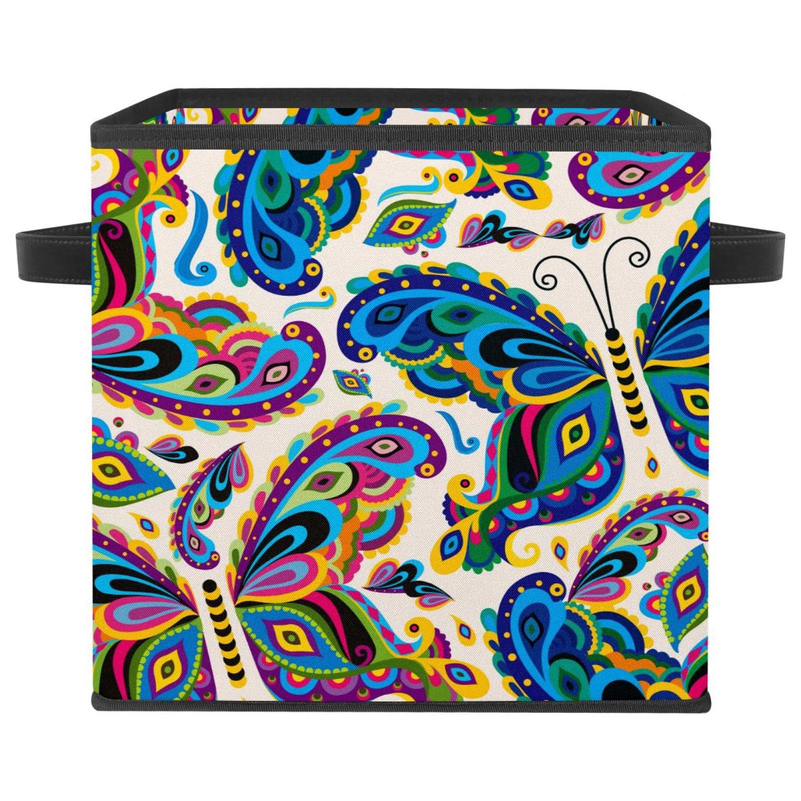 Boîte de rangement pliable de qualité supérieure avec poignées et motif papillon chic