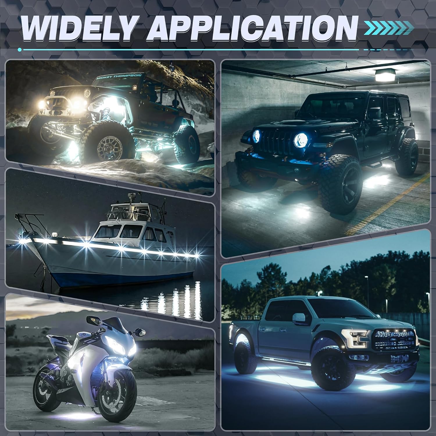 20 Pods Pure White Rock Lights 6000K Pure White 27 LEDs Super Bright LED Underglow Neon Light, 10m Extension Wire, IP68 Waterproof for Trucks Pickup SUV UTV ATV RZR Car Boats