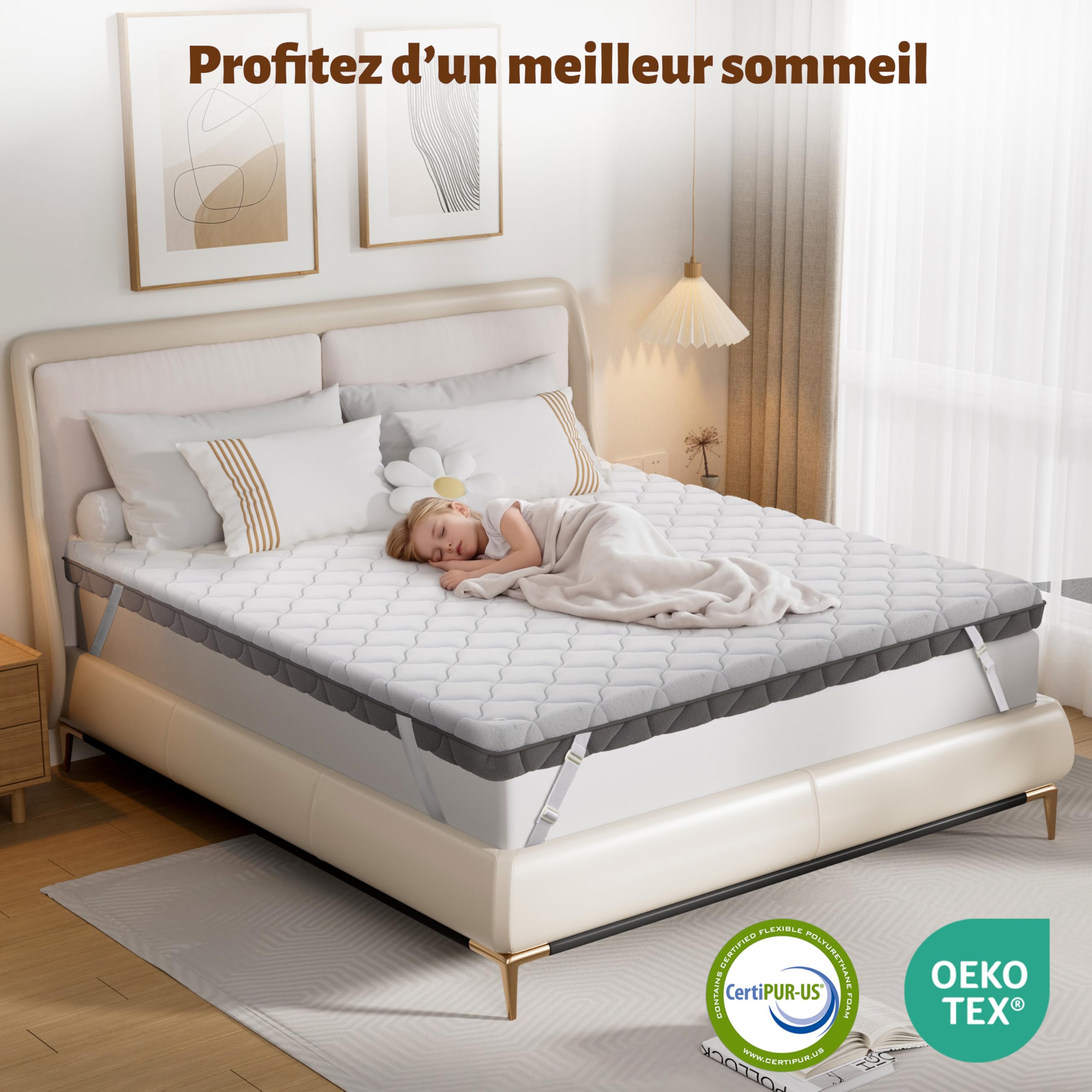 Vipbear Surmatelas 180x200 cm H2&H3, Épaisseur 8 cm, Surmatelas Double Face en Mousse Mémoire à Gel, avec Conception Antidérapante, Certifié Oeko-TEX, Tissu Doux pour La Peau