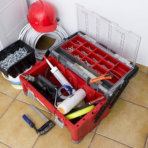 Miniatura 6 de Keter 17187311 Caja de herramientas que incluye caja de herramientas en voladizo serie Master Pro Series de 22 pulgadas de plástico rojo