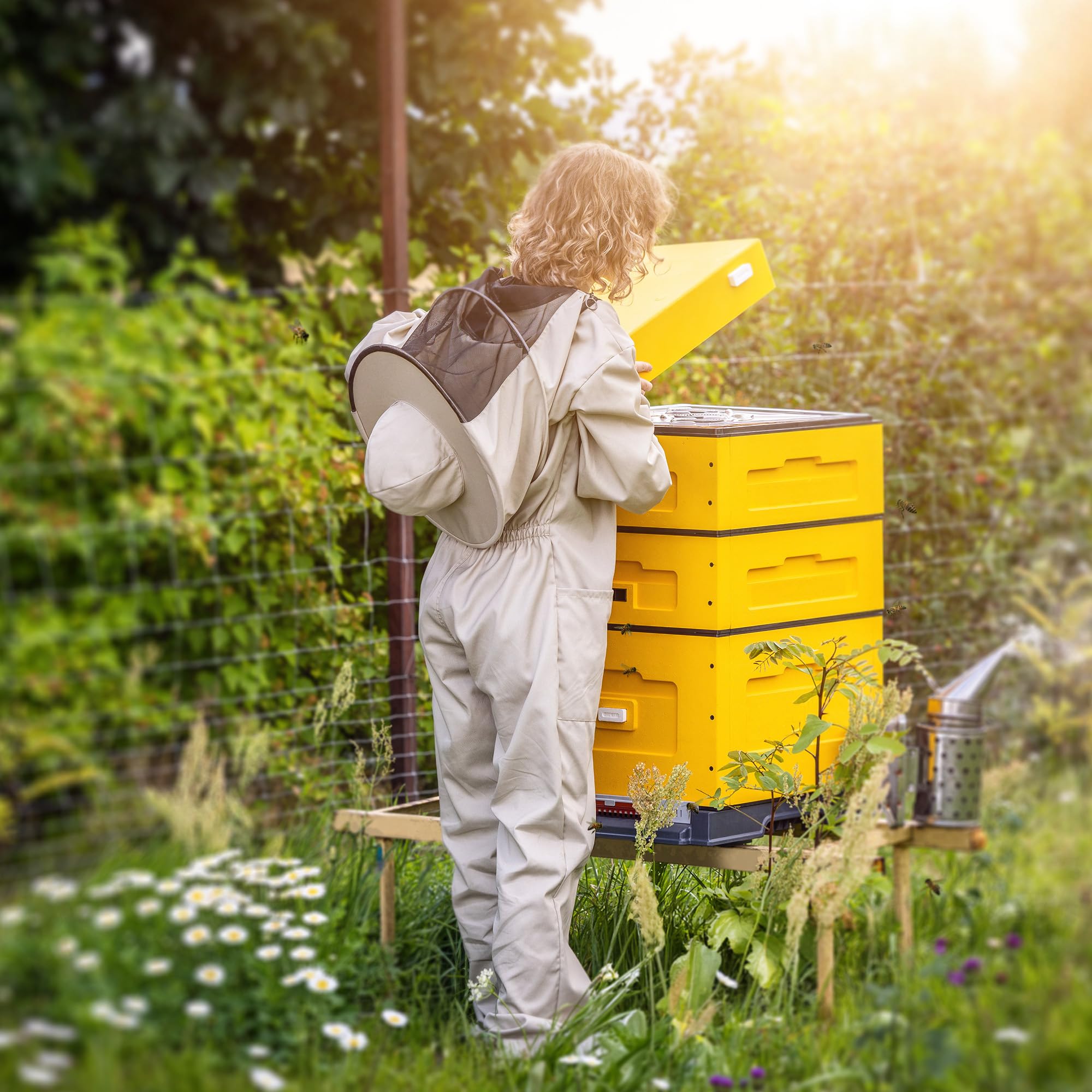 KADAX Imkeranzug mit Hut und Schleier, Größe L, Schutzanzug aus Polyester und Baumwolle, Bienenschutzanzug, Imker Anzug mit Imkerhut, Ganzkörper Schutzkleidung