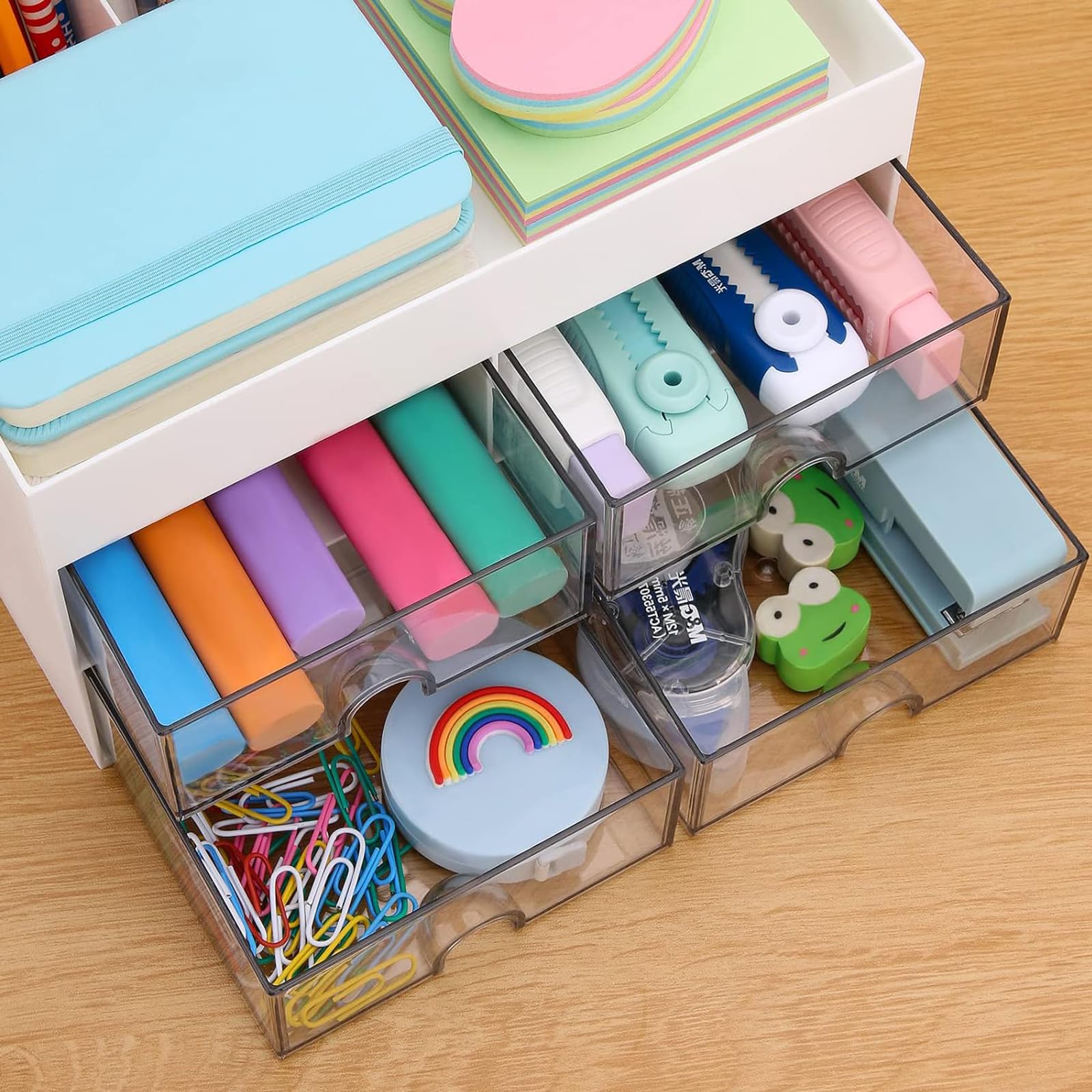 Organizer da Scrivania con 3 Cassetti in Bambù e MDF, Cassettiera da