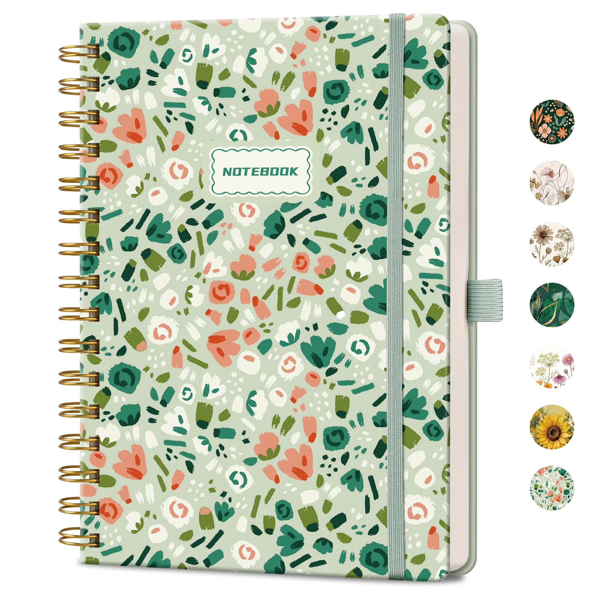 AUTEMPO A5 Spiral Notebook, 160 Lined Pages, Hardcover, Ditsy Floral Sagel