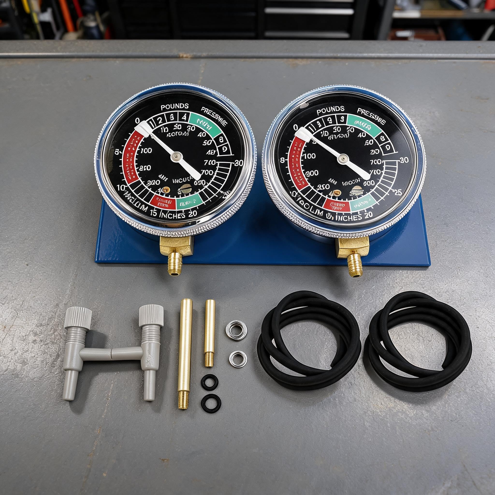 Unterdruckmesser Synchronisierer, verqaser Synchrontester für 2‑Zylinder Motorräder, robust, präzise Messung, Schlauchset, langlebig, Messingverlängerungen 65/180mm, Blau‑Schwarz