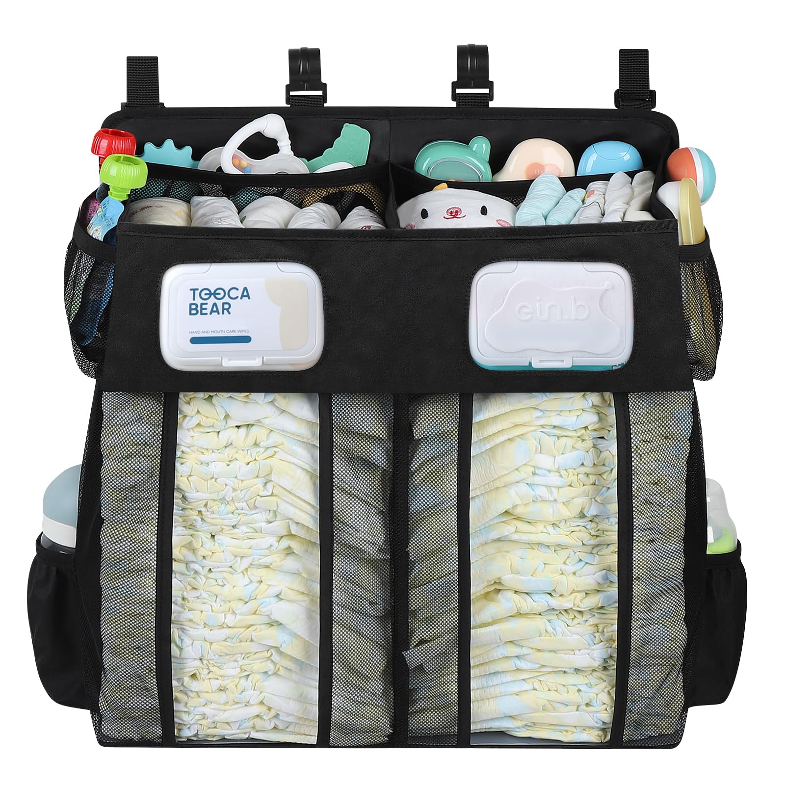 Accmor Changing Table Diaper Organizer, Hanging Diaper Caddy Organizer Stacker for Cribs Changing Table Playard Wall Baby Essentials Storage, Black-image-33
