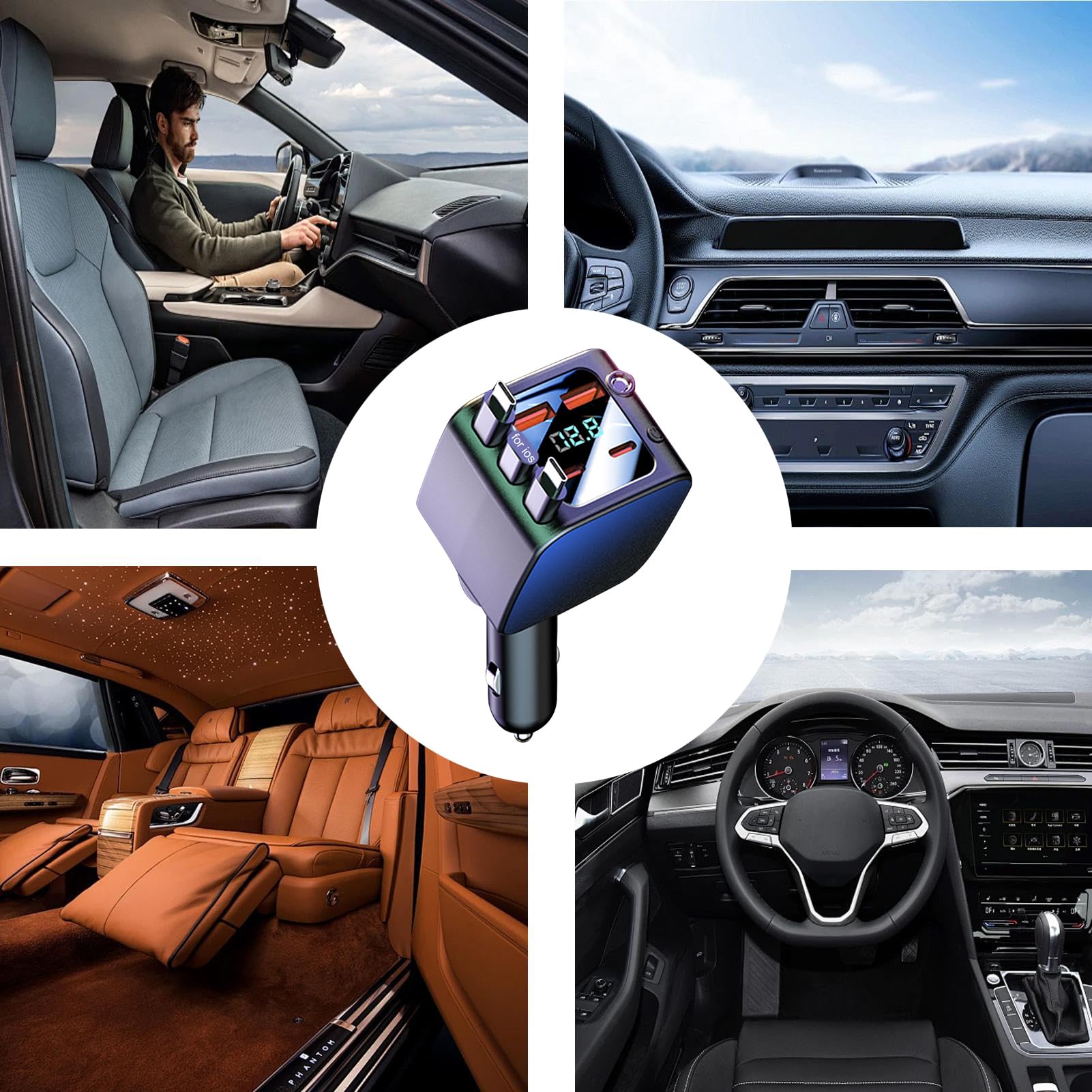 Cargador De Coche Con Cable Retráctil 2 Puertos USB Carga Rápida Accesorios
