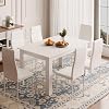 Mondeer Dining Table and Chairs Set 6, Dining Room Sets High Back Faux Leather Chair, for Kitchen Home Office, 138 x 90 x 75 cm, White Table and Chairs