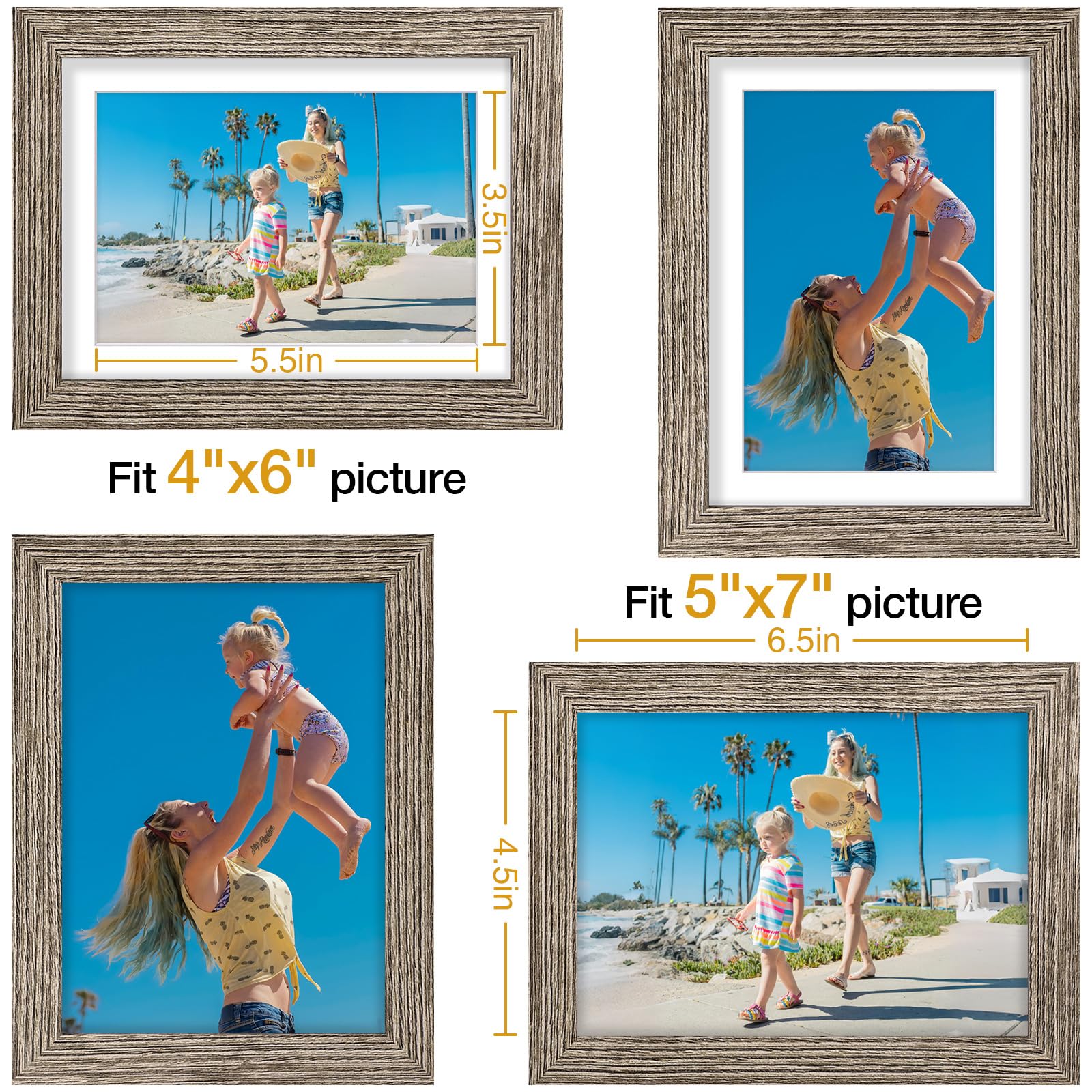 Vittanly Set di 9 cornici per foto da 13 x 18 cm, per esporre immagini da 10 x 15 cm con passepartout o 12 x 18 cm senza passepartout, cornici per foto da parete o da tavolo con plexiglass, legno