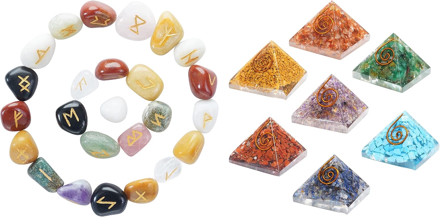 Amazon.com: Mix Chakra Rune Stones 25 pcs Set & Seven Chakra orgone ...