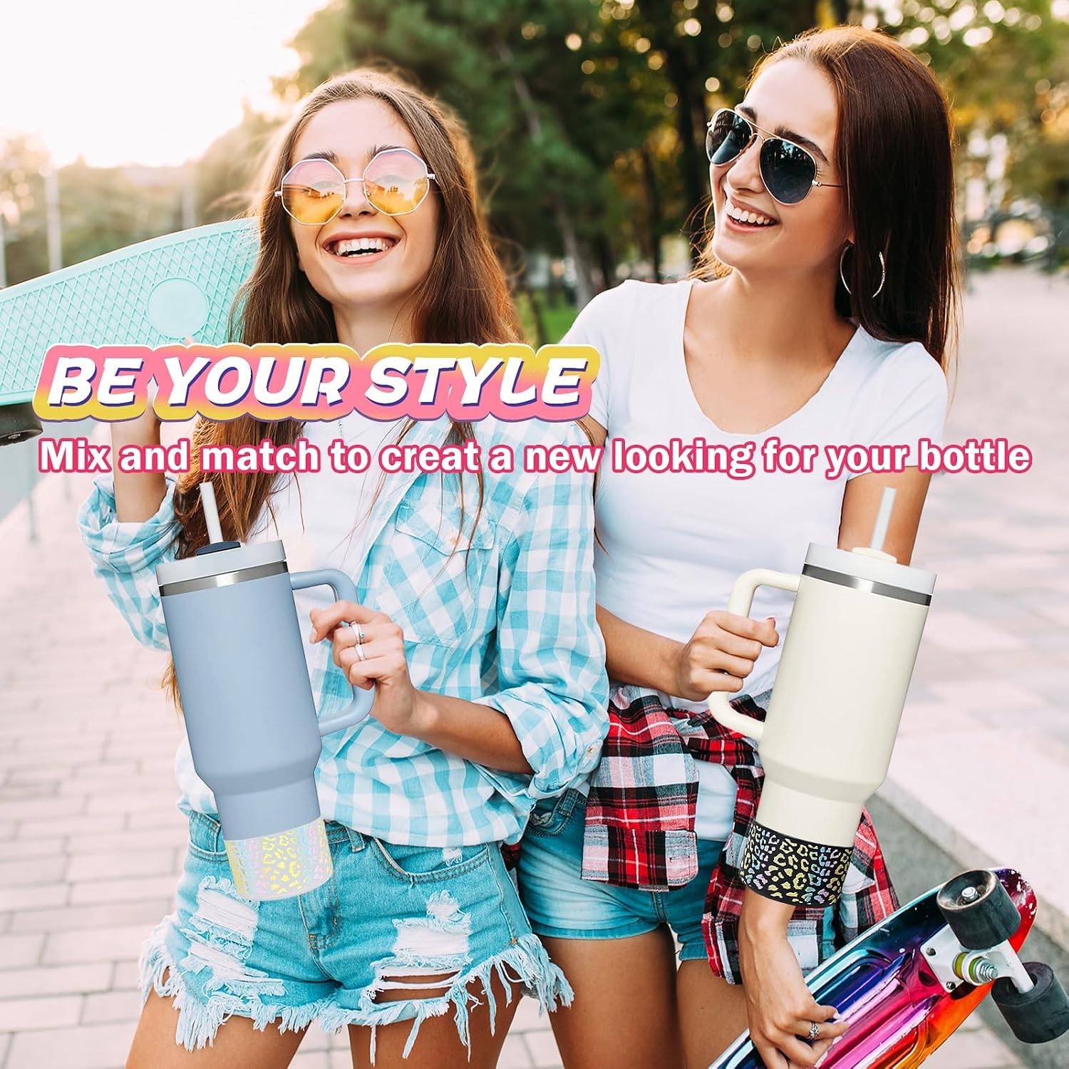 WK IEASON 2 Pcs Tumbler Bottom Protector Boot for Stanley Quencher Adventure 40oz & Stanley IceFlow 20oz 30oz and Compatible with Hydro Flask Water Bottle 12oz 21oz 24oz (3D Leo Black x2) image 3