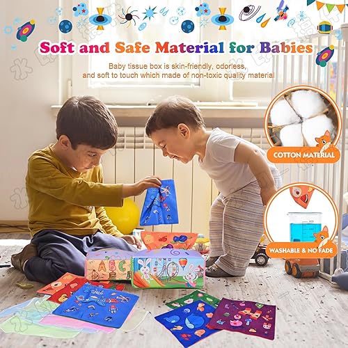 Miniatura 2 de ANOOVV Caja de pañuelos para bebé, juguetes Montessori de 6 a 12 meses, juguetes Montessori para bebés, juguetes suaves de relleno de colores de