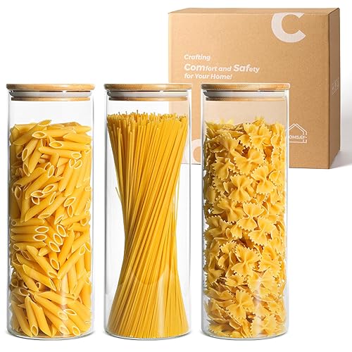 Extra Tall Spaghetti Jars Glass Bamboo Lids Set of 3