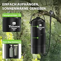Tadomoe 20L Hordozható Kempingzuhany Pumpával - 2000mAh Napelemes Fekete Zuhanyzó Táskával és Zuhanyfejjel Kempingezéshez, Túrázáshoz, Utazá - Black 3