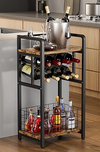 3-Tier Wine Rack Freestanding Floor with Wood Top, Liquor Stand