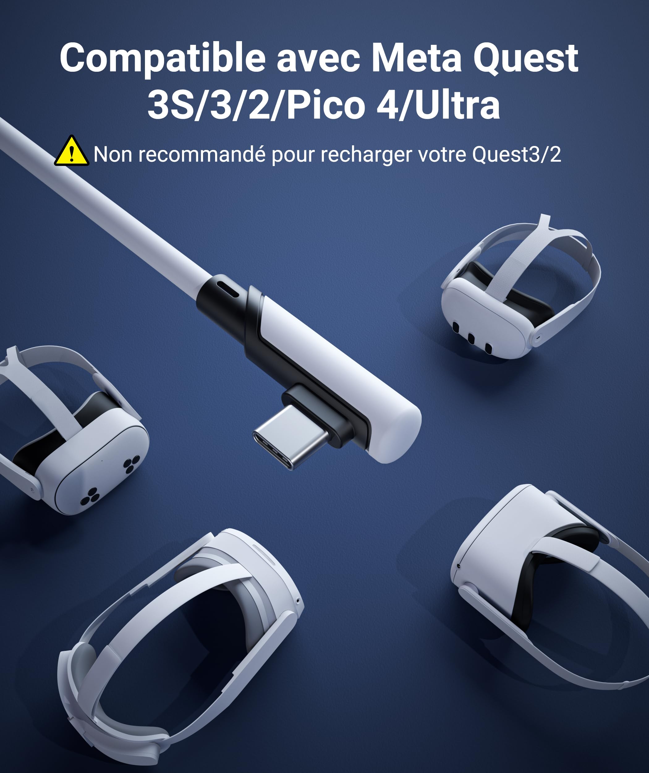 Syntech Câble Link 5 mètres Compatible avec Oculus/Meta Quest 3/3S/Quest2/Pro/Pico 4/Ultra and PC/SteamVR, Transfert de données Haute Vitesse, câble-Link USB 3.0 pour Casque VR et PC de Jeu