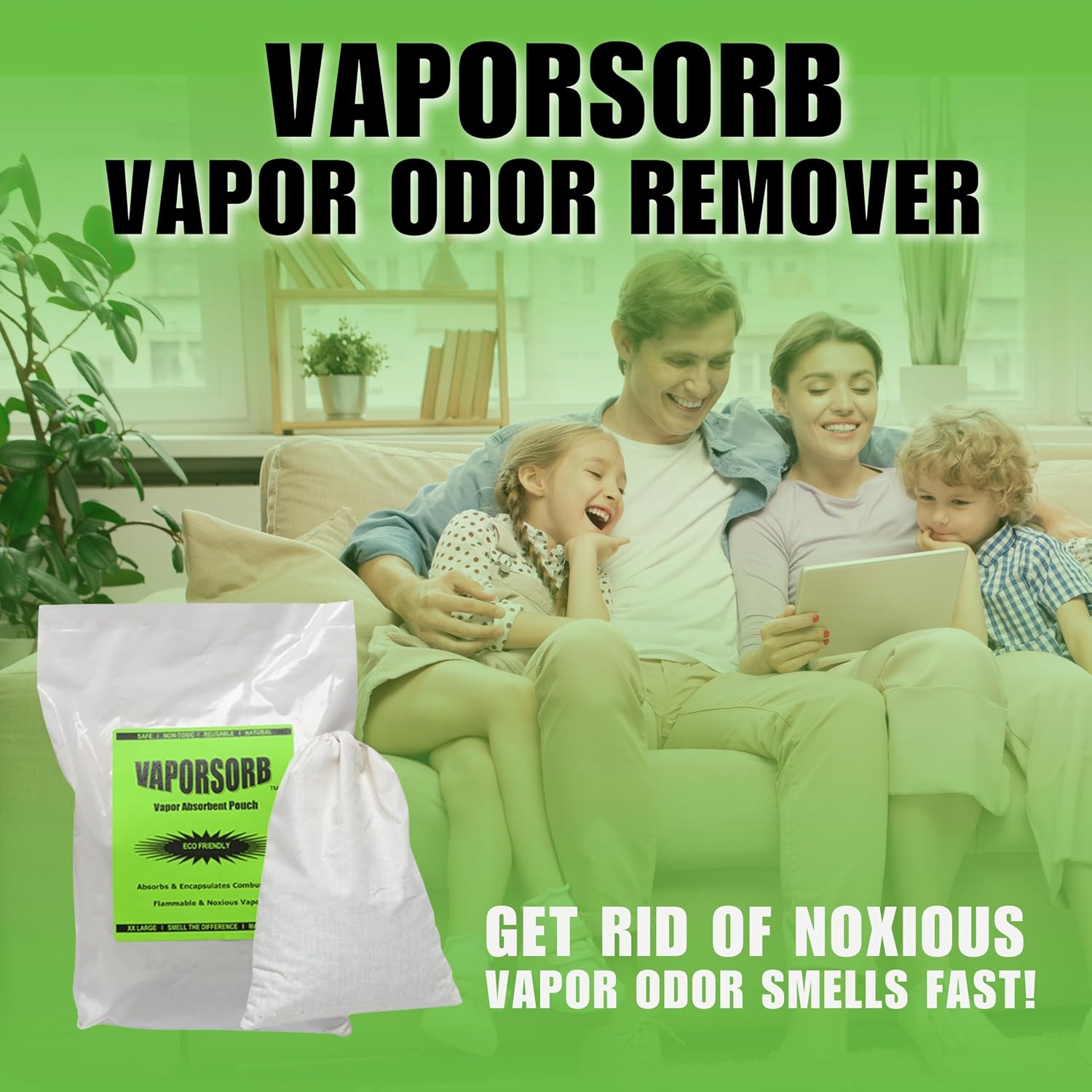 Reusable Vapor Eliminator Pouch: Absorbs Solvent & Gas Fumes in 150 Sq. Ft.