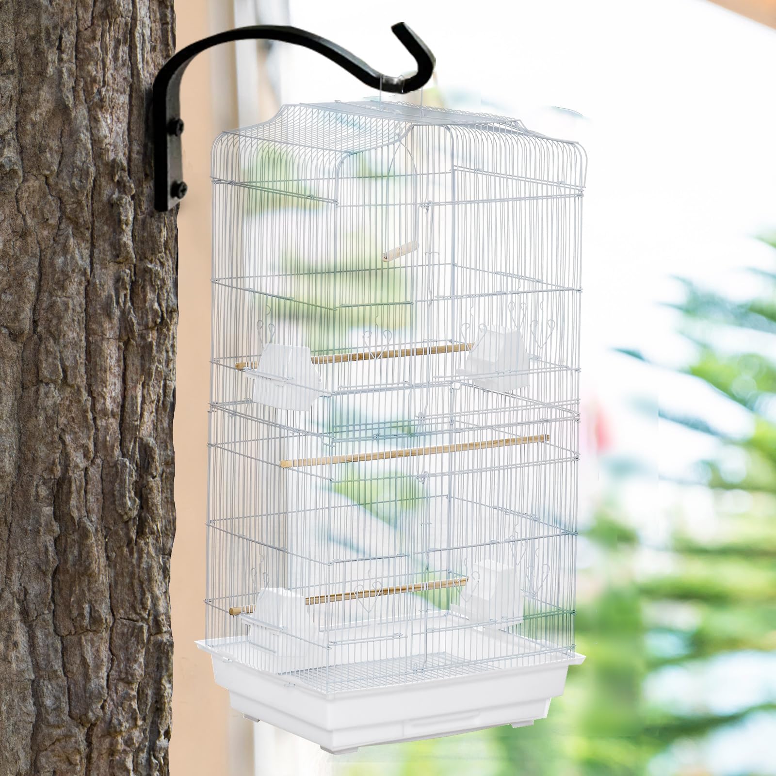 PawHut Vogelkäfig Vogelhaus Vogelvoliere Wellensittich Vogelbauer mit ausnehmbarer Bodenschale Weiß 47,5 x 36 x 91 cm
