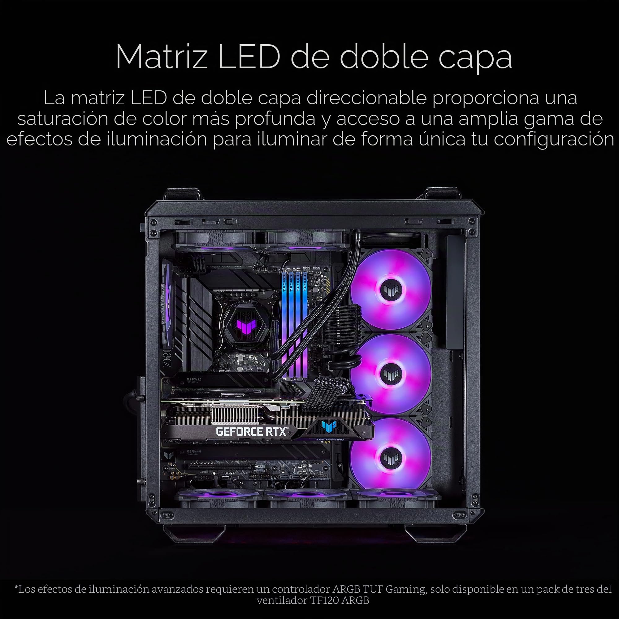 ASUS Ventilador TUF Gaming TF120 120mm ARGB 3 Pack (rodamiento fluidodinámico (FDB), Matriz LED de Doble Capa, Aura Sync, Flujo de Aire Superior, Control PWM, Controlador multifunción) Negro