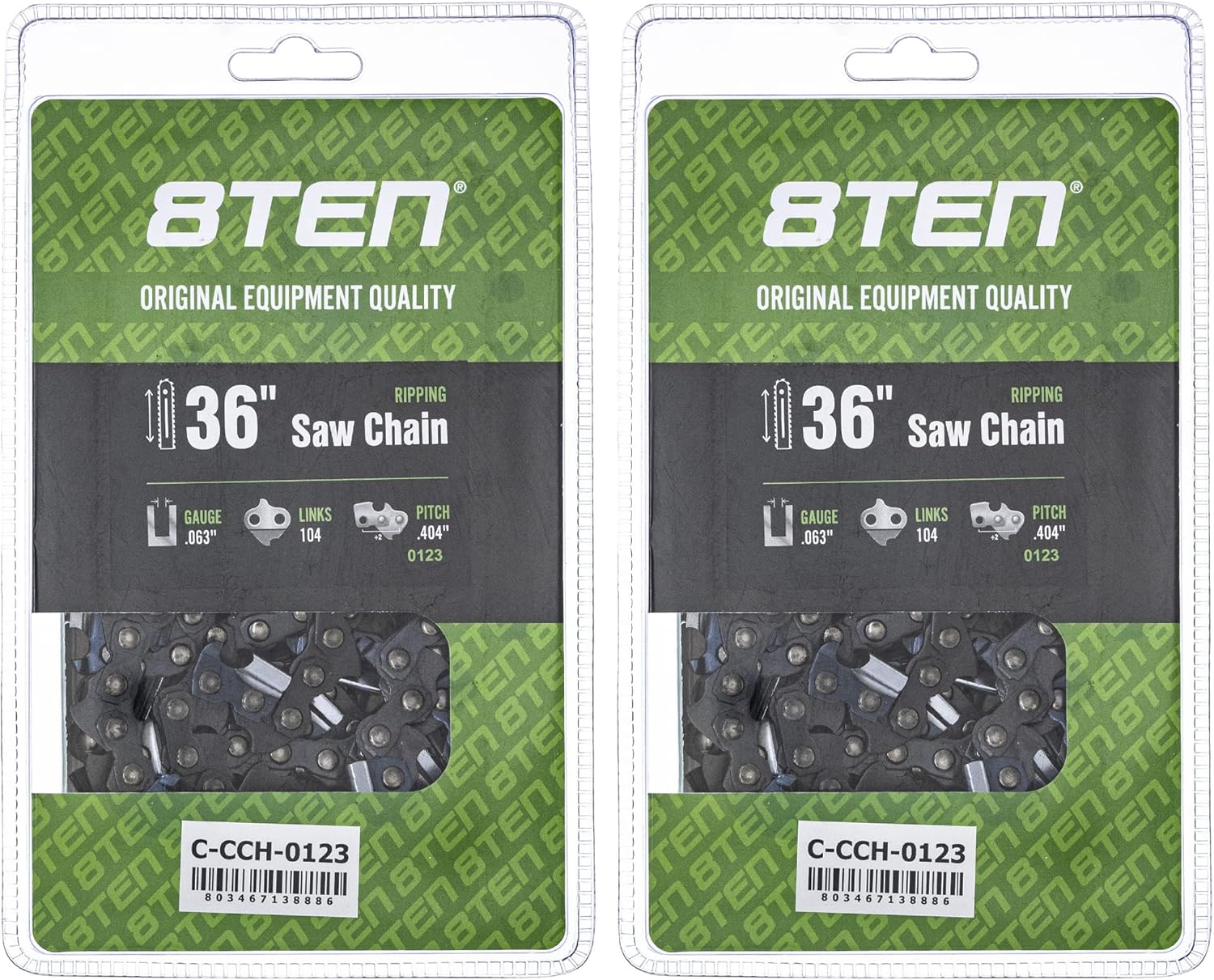 8TEN Ripping Chainsaw Chain 36 Inch .063 .404 104DL for Stihl 050 070 090 MS880 (2 Pack)