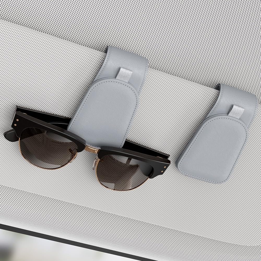 Sotfamily Sunglass Holder for Car Visor, Suede Cloth Magnetic Sunglass Organizer for Car Accessories, 2 Packs, Light Gray