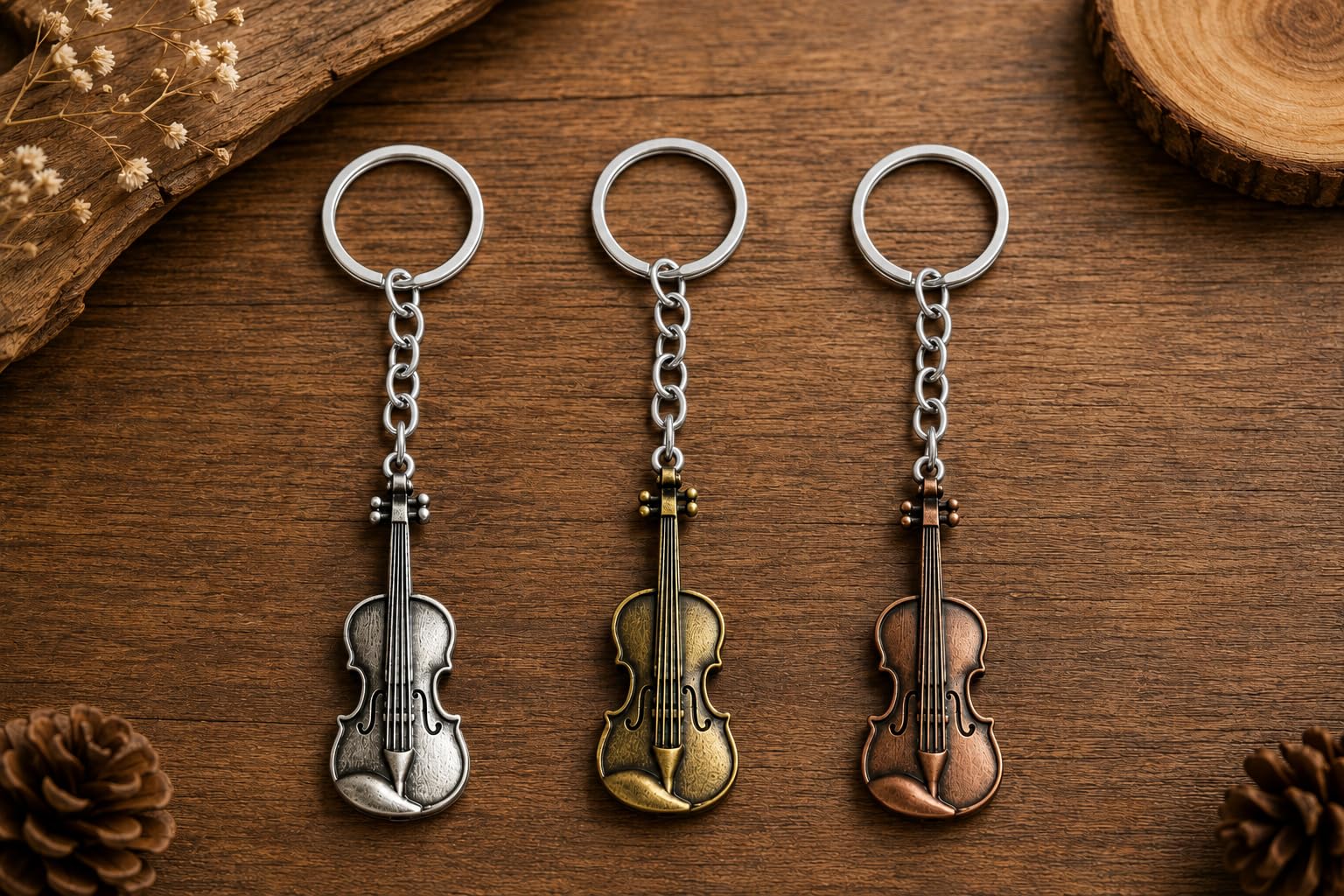 Affordable Keychains - 3D Metal Violin Keychain | Musical instrument Keychain with Keyring | BEST Gift For Boys Girls Men Women Music Lovers-image-8