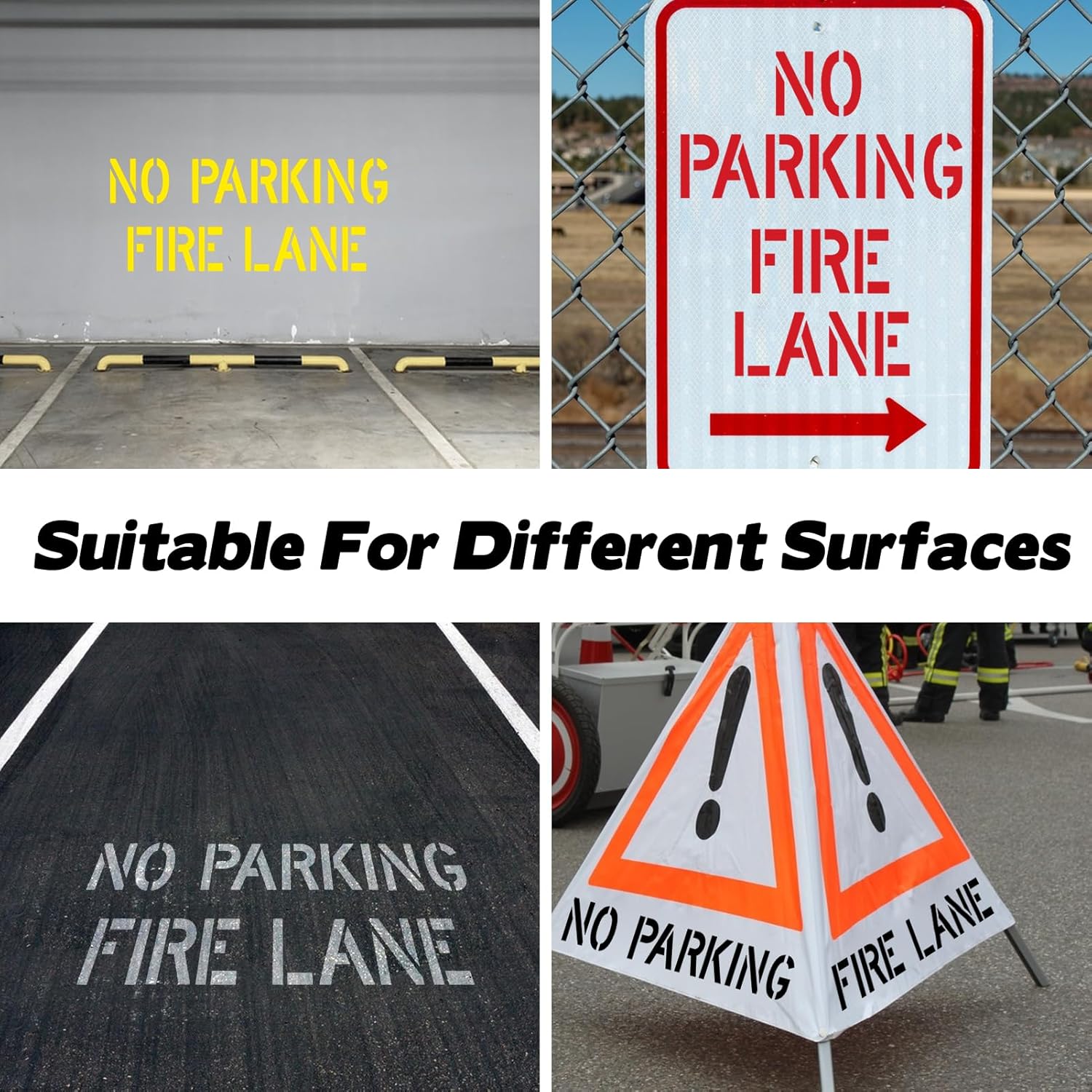 12x98 Inch No Parking Fire Lane Stencil – 12" Letter Height, Reusable Silicone Spray Paint Template for Asphalt, Concrete, Pavement, Foldable Parking Lot Curb Marking