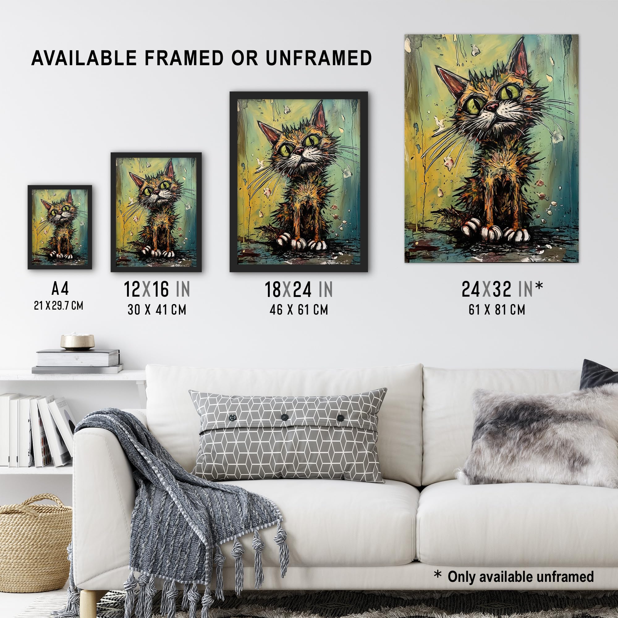 Artery8 Alley Cat Stray Scruffy Moggie Painting By Tom Jones Extra Large XL Wall Art Poster Print, Unframed 24X32", 81L x 61W cm - Image 3