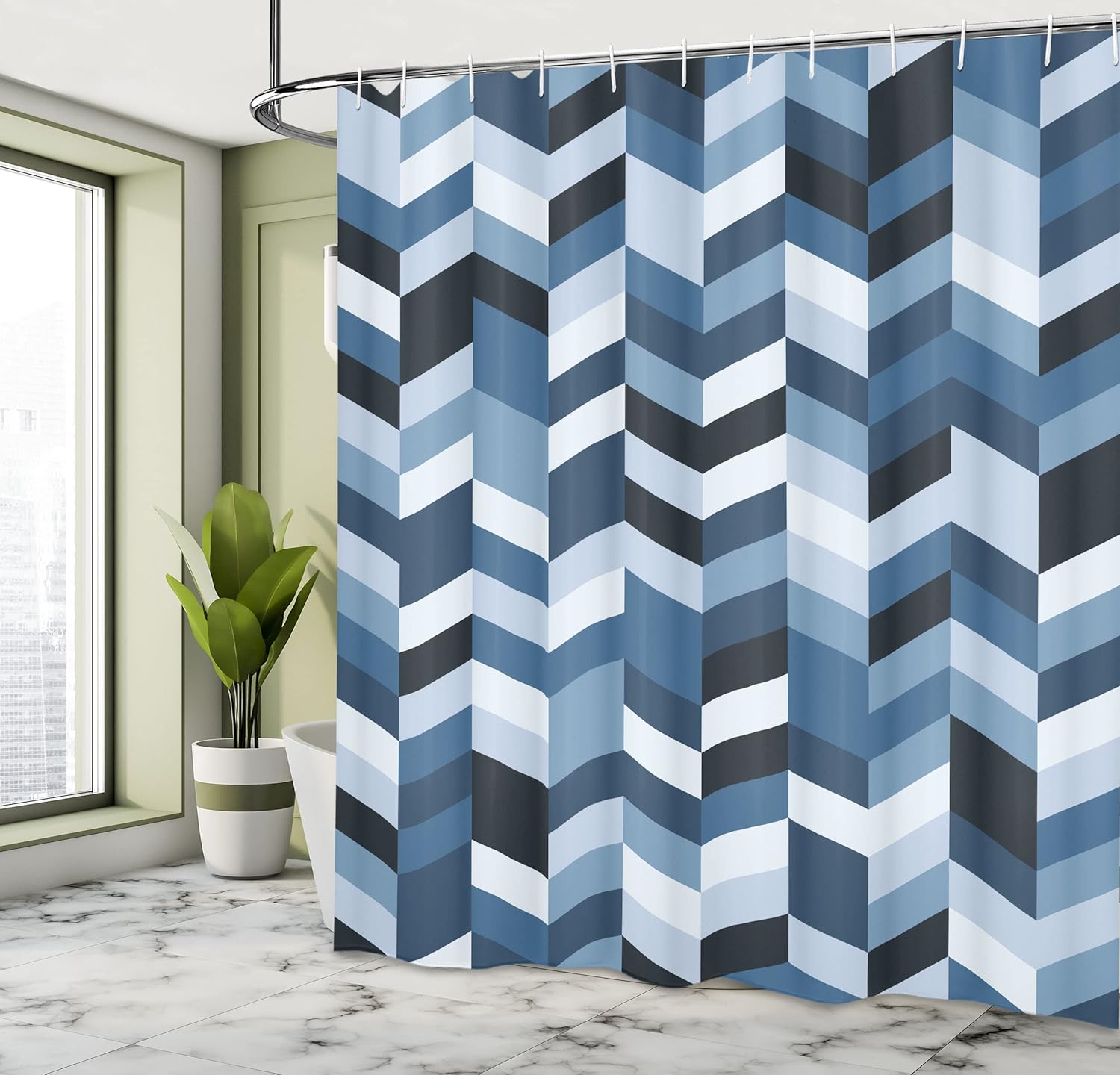 Ambesonne Navy Shower Curtain, Soft Pastel Toned Modern Style of a Herringbone Pattern with Zigzag and Twisty Stripes Image of an Art, Fabric Bathroom Decor Set with Hooks, 69" W x 75" L, Slate Blue