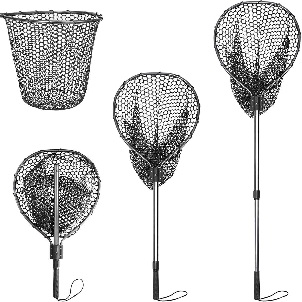 Fishing Landing Net with Telescopic Handle & Rubber Mesh | Fish Net for Bass, Trout, Kayak and Boat Fishing