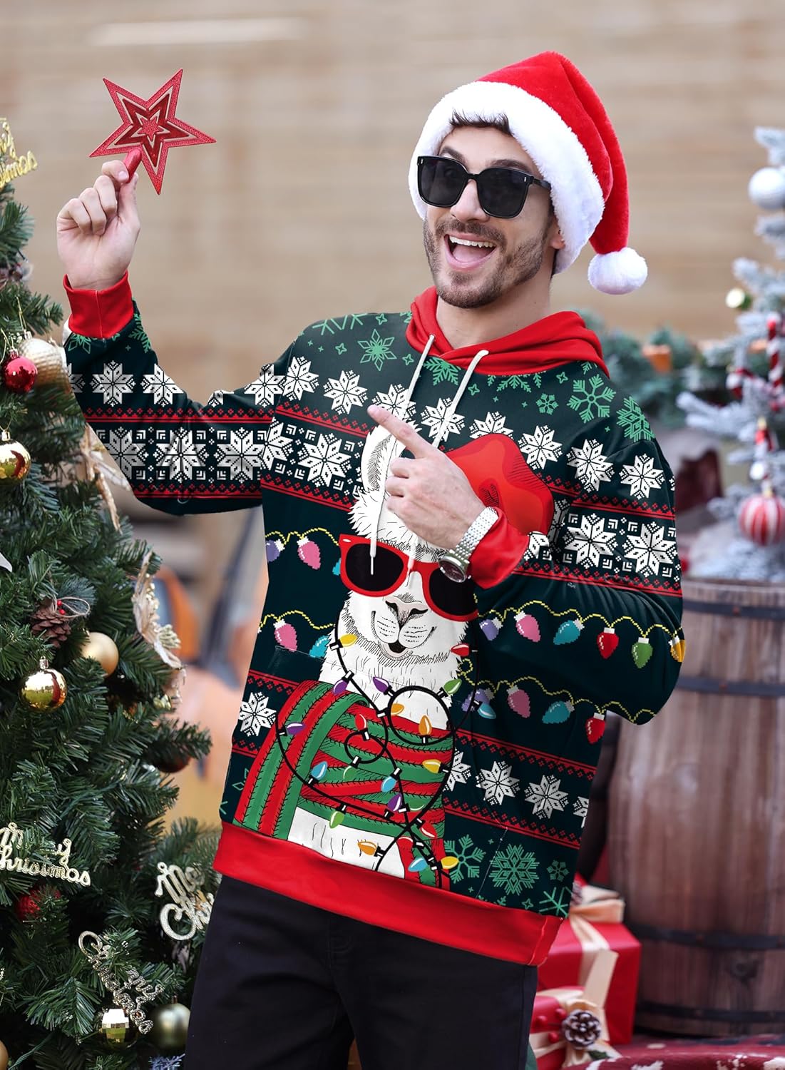 Arvilhill Mens Ugly Christmas Hoodies Funny Adult 3D Graphic Print Sweatshirts Pocket Tacky Holiday Jumper XXL - Image 5