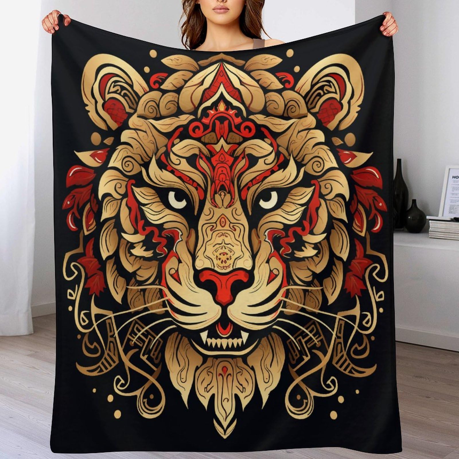 Couverture lion douce au motif imprimé de 100x130cm pour lit douillet