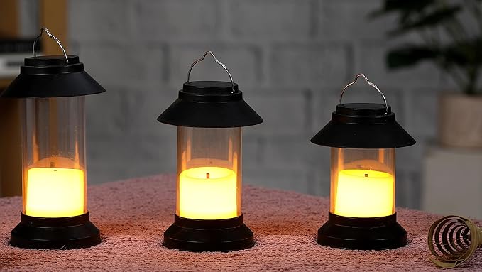 SATYAM KRAFT 3 Pcs Flameless and smokeless Acrylic Antique LED Hurricane Lantern Lamp and Wireless Wall Hanging Candle for Home Decor,Living Room,Christmas,Wedding,Wall Decor (3 Pieces)