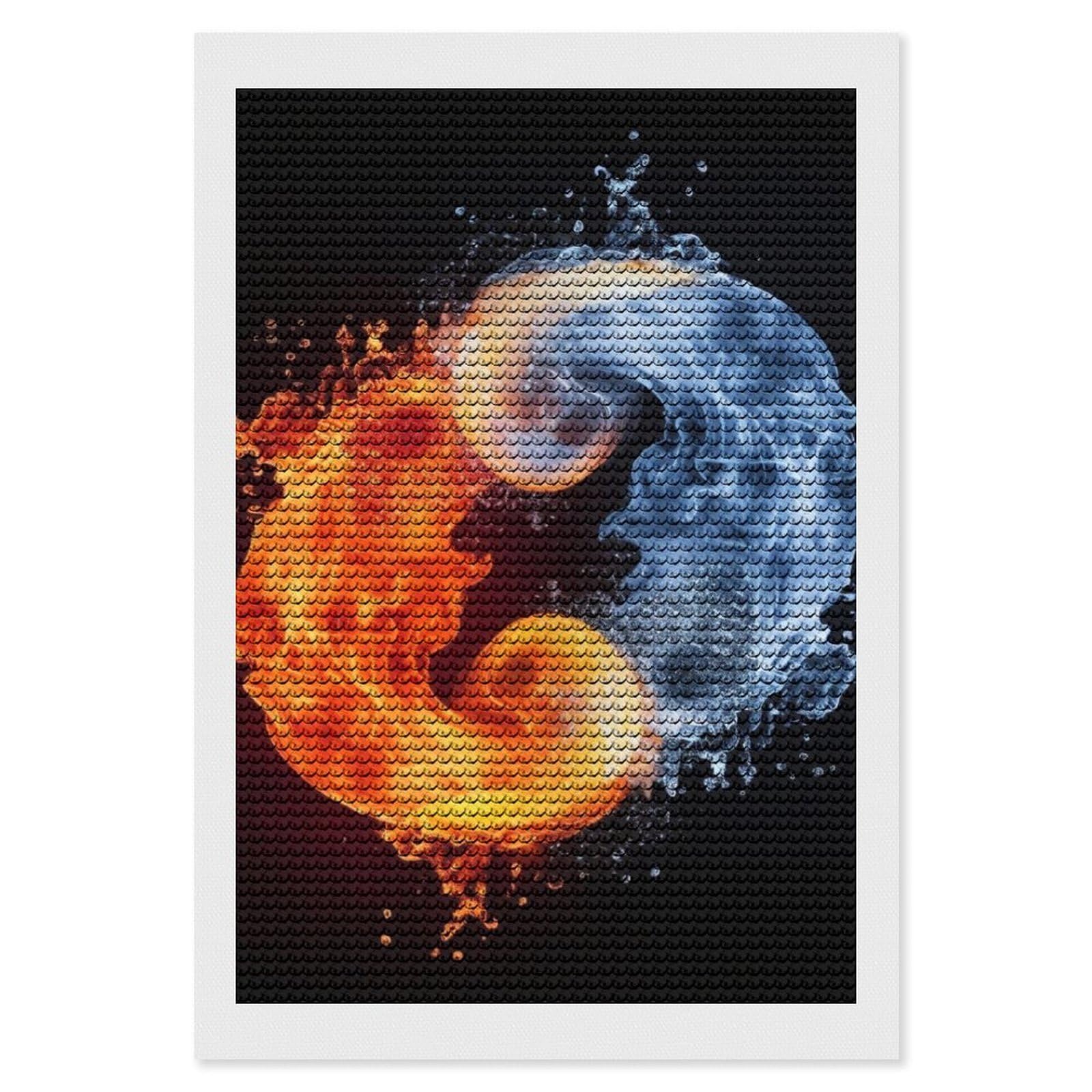 Yin Yang Fire Water Diamond Art Kits for Adults, DIY 5D Diamonds Painting Kits for Beginner, Round Full Drill Diamond Dots Painting, Diamonds Pictures Gem Art and Crafts Wall Decor 8"x12"