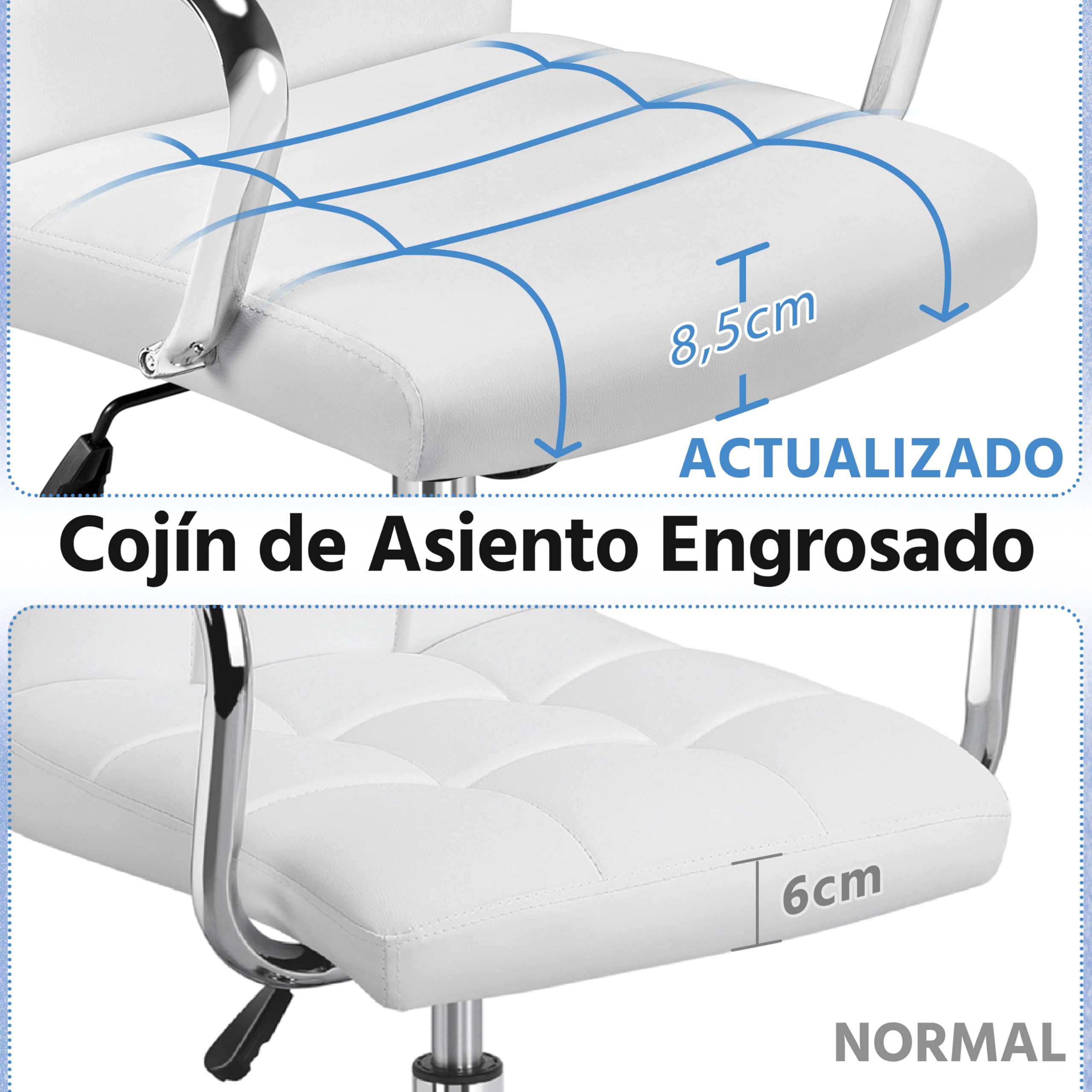 Yaheetech Silla Escritorio Giratoria de Oficina Silla Ergonomica Escritorio con Respaldo Tapizado Asiento Sintético Altura Ajustable Blanco