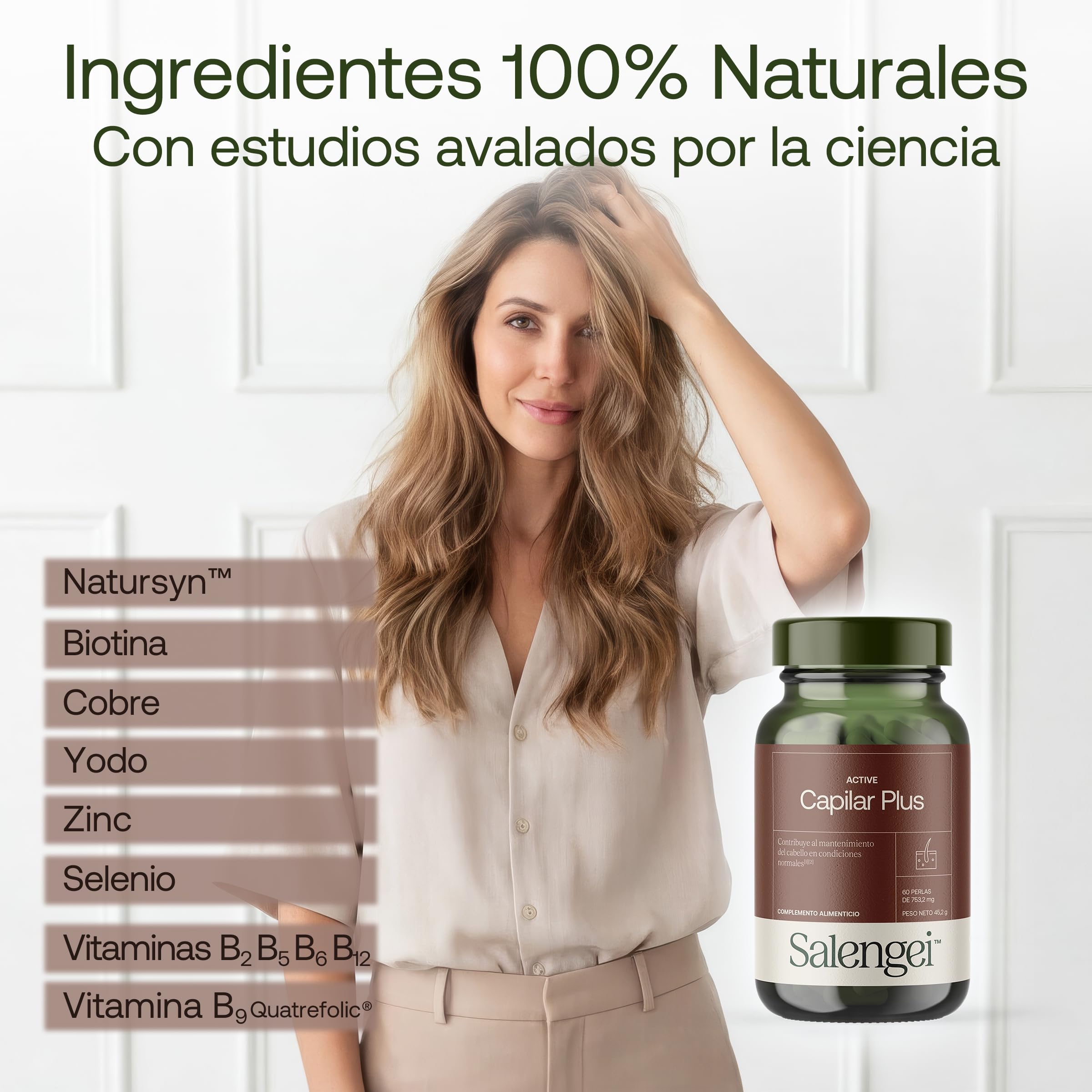 ACTIVE CAPILAR PLUS - Para el mantenimiento del cabello | Vitamina D, Zinc y Selenio | 60 perlas | Con extractos de aceite de Natursyn, contiene extracto de Serenoa repens, Biotina, y otras vitaminas