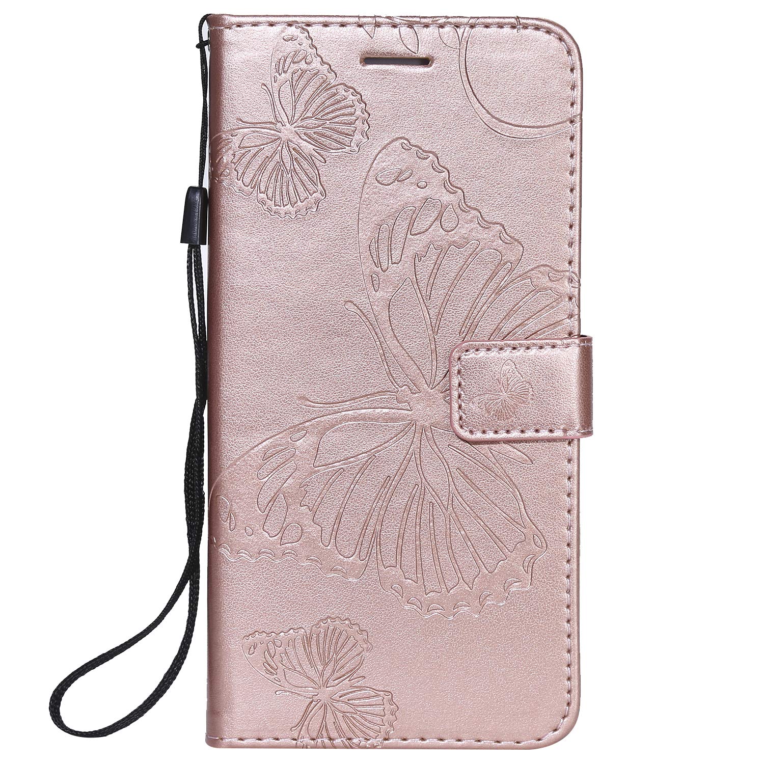 Nokia 7.2 Case 2019, PU Leather Wallet Folio Phone Cover Embossed Butterfly Notebook Flip Soft TPU Shockproof Shell Slim Protective Case for Nokia 7.2 2019 with Card Holder Magnetic Stand - Rose Gold
