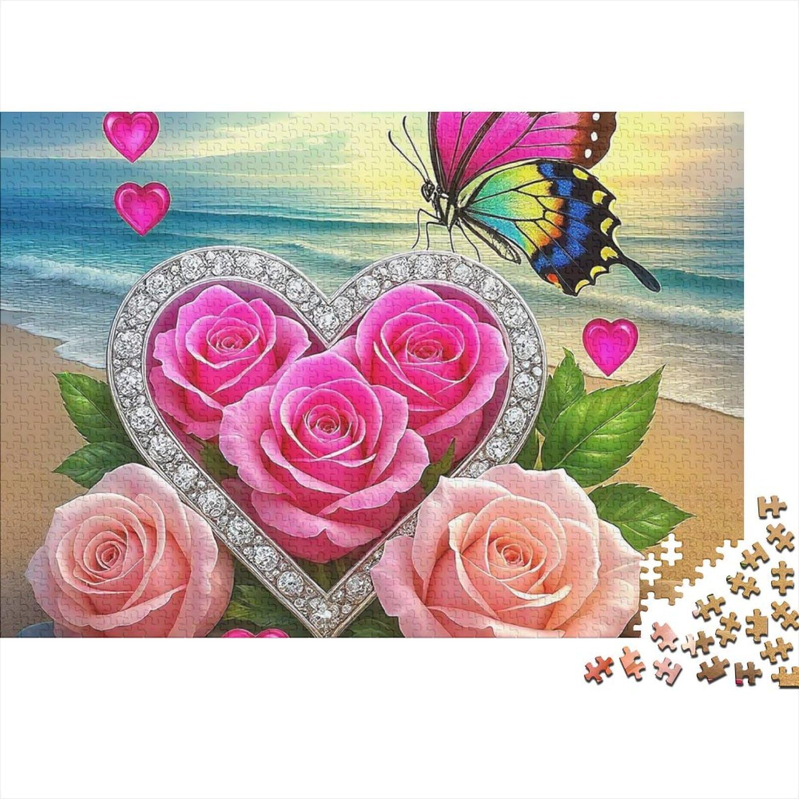 Heart Shaped Pink Roses 1000 Piece Jigsaw Puzzle Jigsaw Puzzle for Adults 52x38cm/1000pcs — image 1