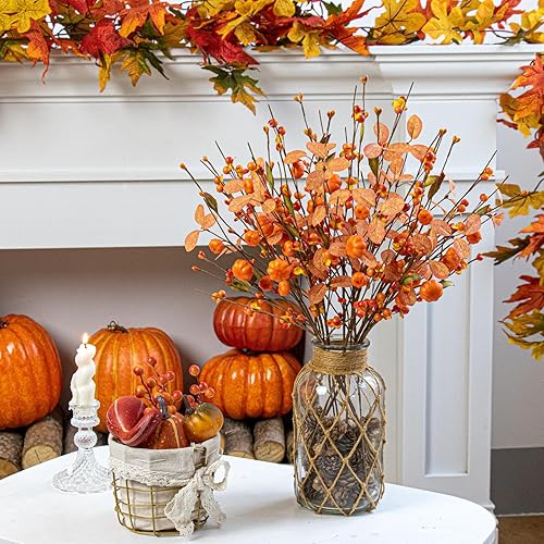 Miniatura 8 de Paquete de 6 tallos de bayas de otoño de 17 pulgadas de alto, selecciones florales artificiales para jarrones, centros de mesa, otoño, fiesta de