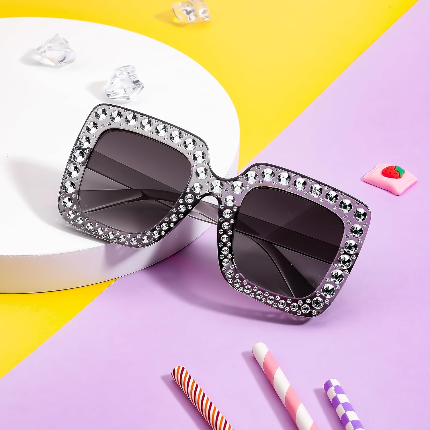 FEISEDY Kids Sunglasses for Girls Oversized Square Sparkling Party Sun Glasses Lightweight Fashion Shades B0053 image 5