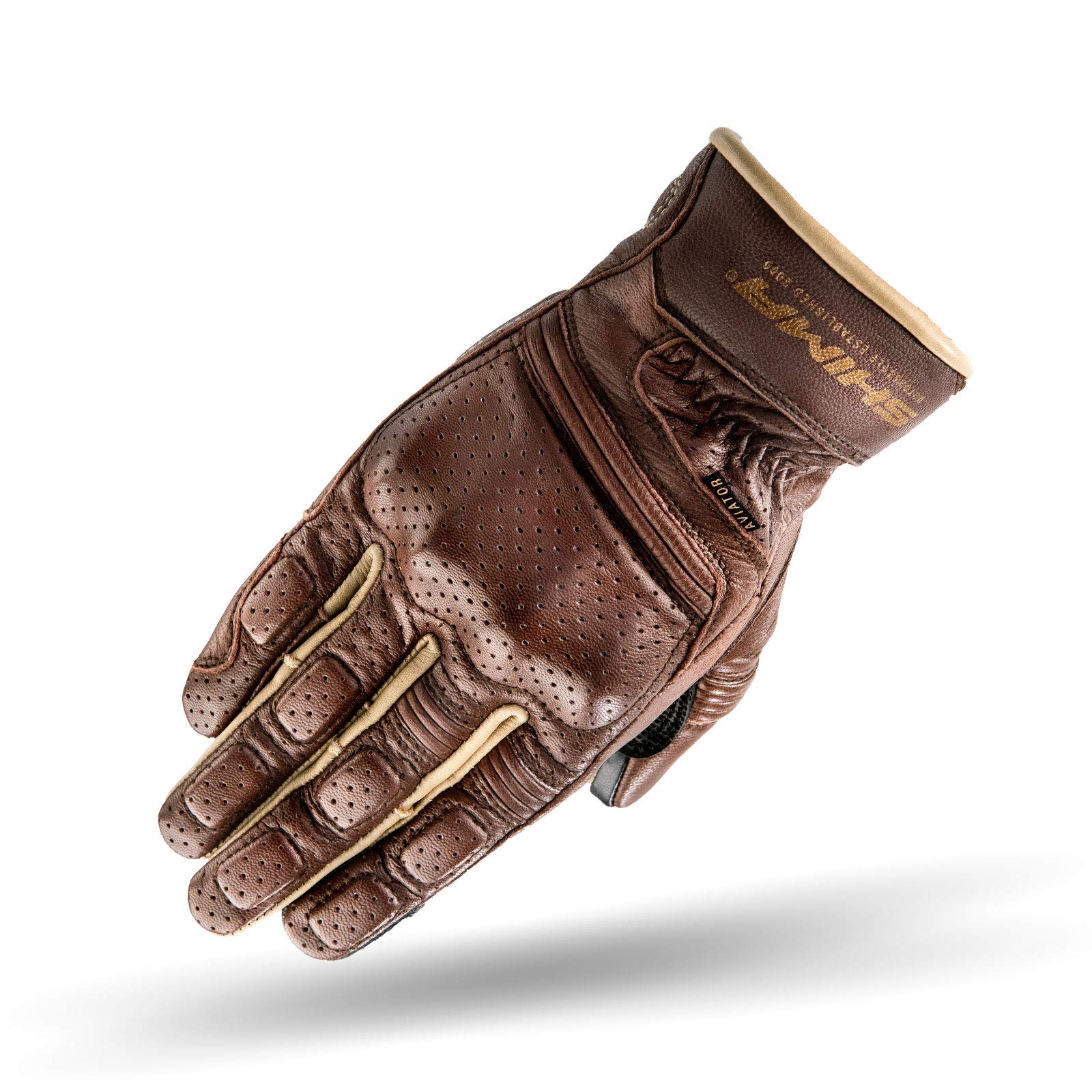 SHIMA AVIATOR Motorbike Gloves Men Leather Summer Biker Armoured Protectors Motorcycle Perforated Ventilated Reinforced Motorsport Glove Street Motorbikes (Mens, Brown, XXL)