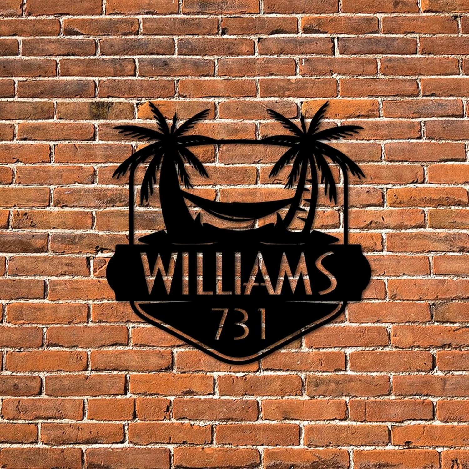 Address Plaque Personalized Personalized Palm Tree House Number Address Metal Sign 8 House Number Sign Wall Mounted Sign Outside Decorations Aluminum Vintage for House, Street, Front Door Bright Black