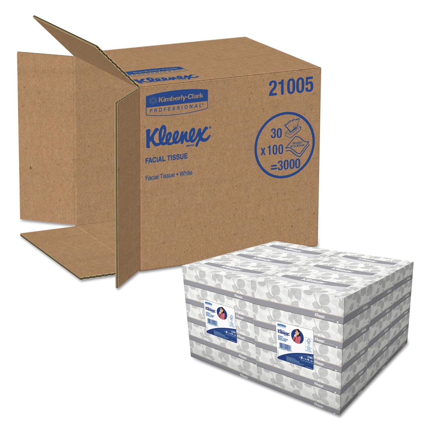 Kleenex 21005 KCC21005 Facial Tissue, 2-Ply, White (Pack of 30)