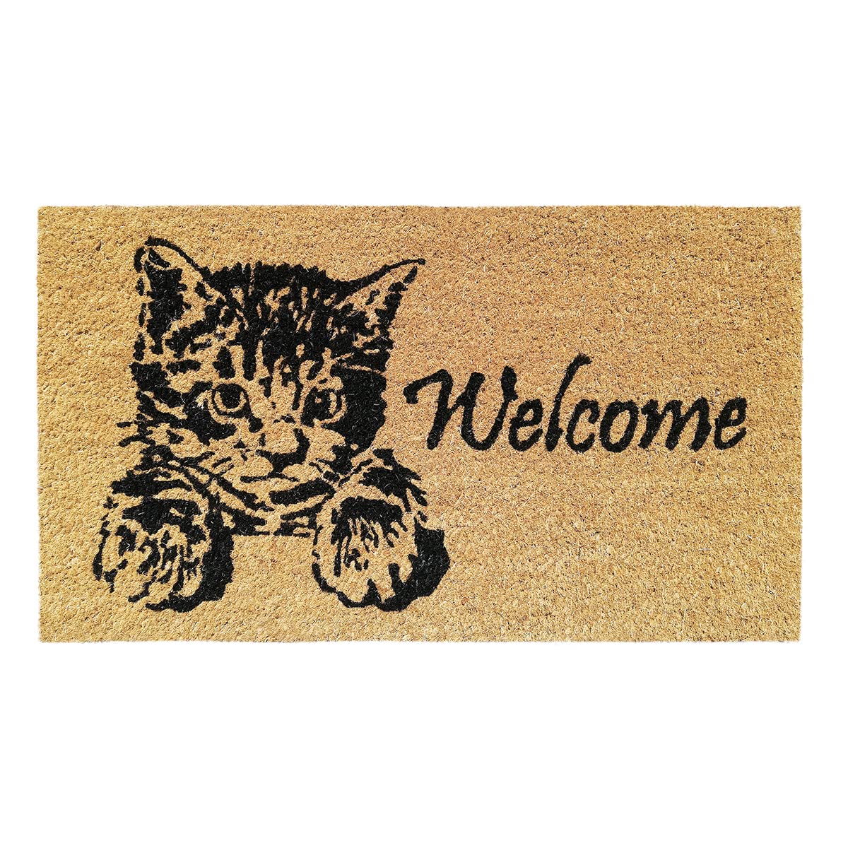Banzaii Felpudo de Coco Entrada Casa 40x70 cm con Base Antideslizante – Welcome Gatito
